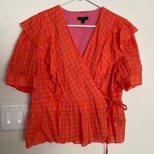 J. Crew Women’s wrap peplum pink and orange top